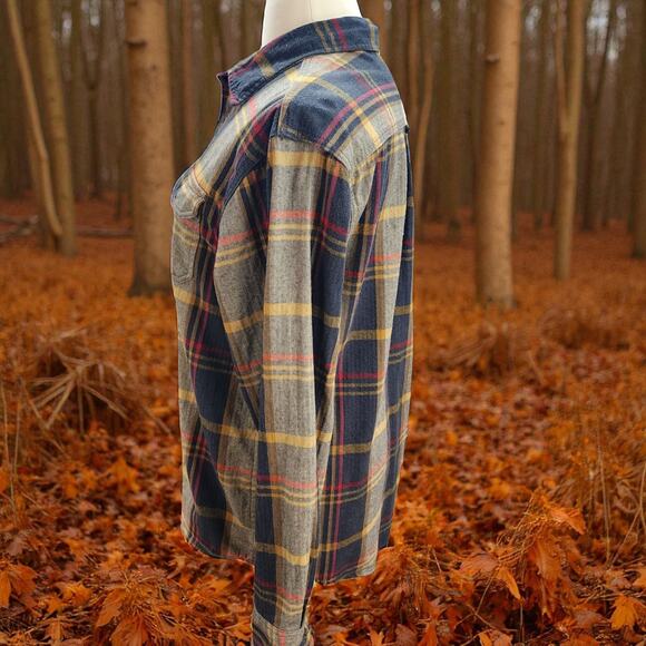 Orvis Shacket XL Men Brown Plaid Flannel Cotton Button Front Outdoor Camp Cabin - Picture 6 of 16